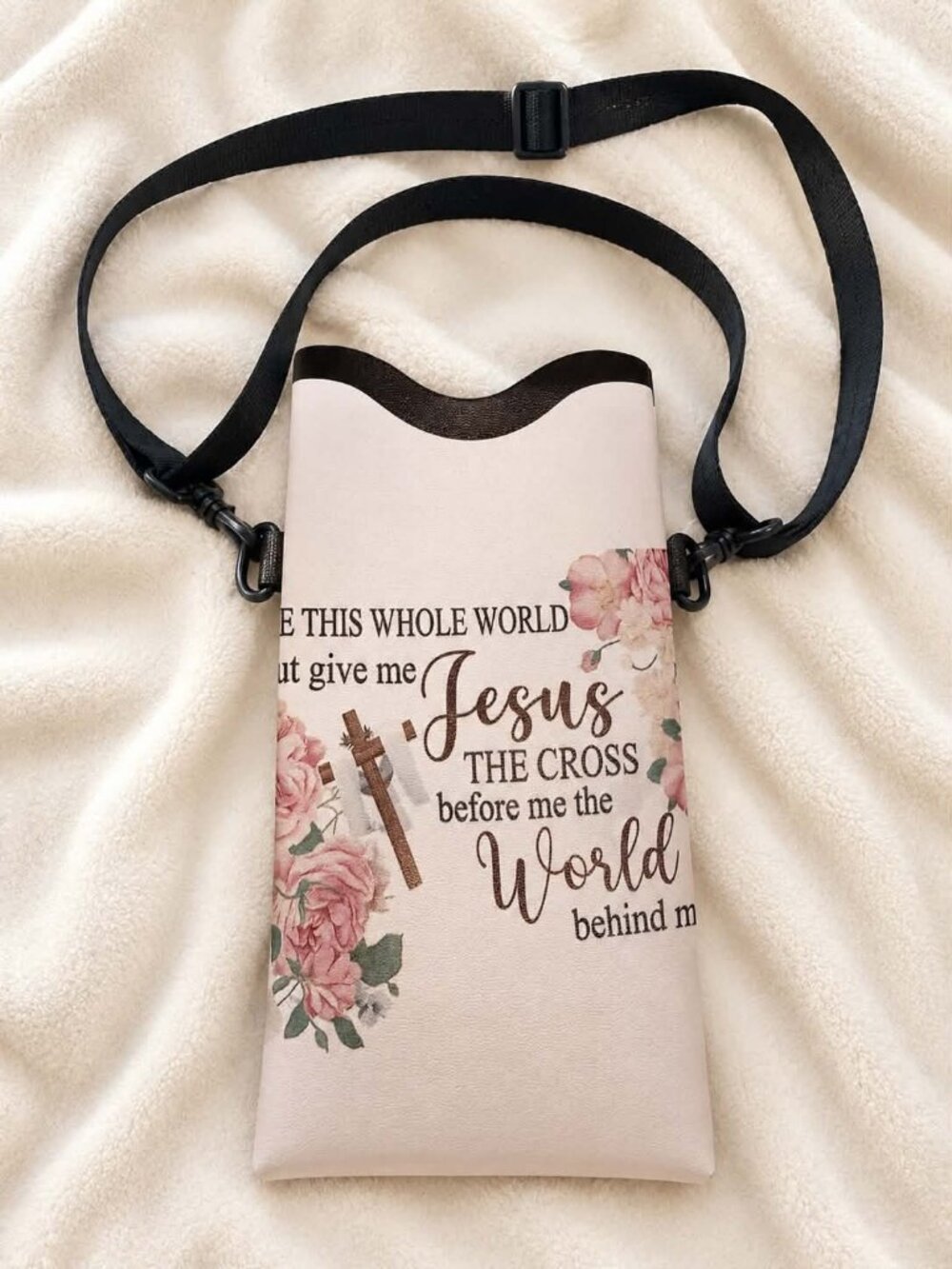 Jesus and the Cross Floral Crossbody Phone Bag